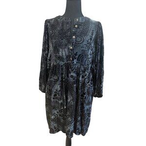 NWT Jodifl Black Floral Velvet Jacquard Empire Waist Dress L/S M Cottage Boho